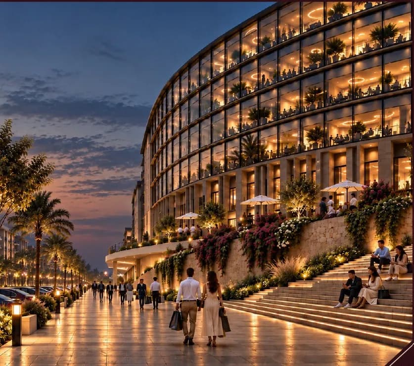 ÉTAJE Commercial promenade and stepped outdoor seating, marketing visualisation